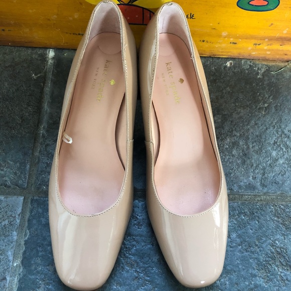 Kate Spade Nude Patten Leather Chunky Heels Sz 6M - Picture 4 of 7